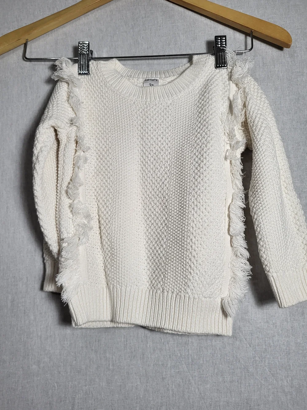 KidsCream Fringe Detail Knit Sweater